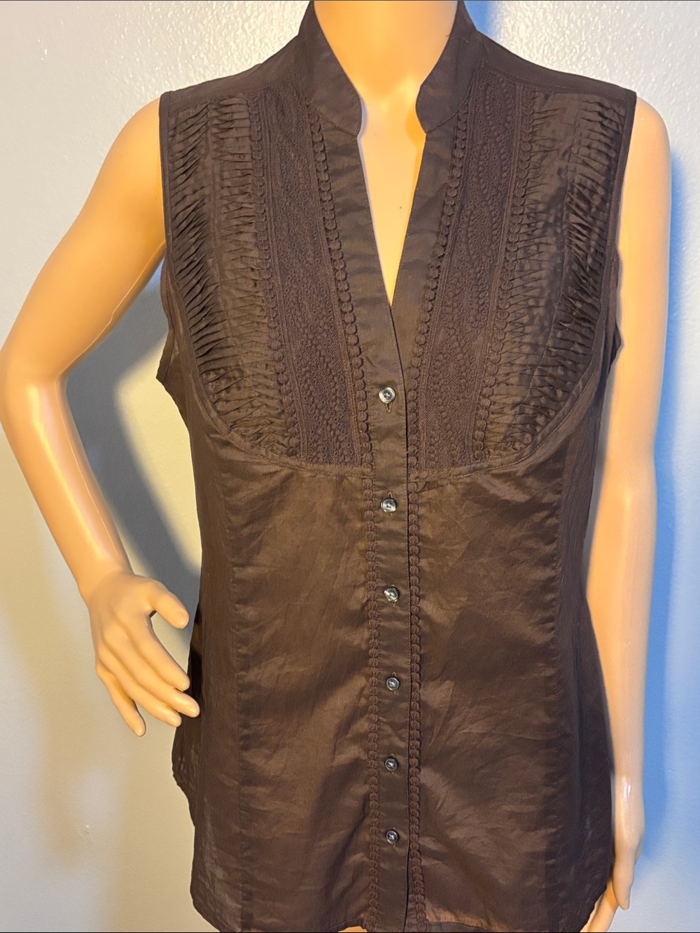 Express NWT Sleeveless Brown Button-Front Women’s Embroidered Top